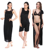 Load image into Gallery viewer, Black / One Size Mia Satin Nightwear Set 6 Piece The Orange Tags
