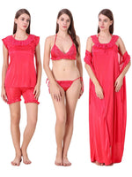 Afbeelding in Gallery-weergave laden, Coral / One Size Mia Satin Nightwear Set 6 Piece The Orange Tags
