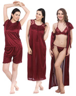 Load image into Gallery viewer, Deep Red / One Size Mia Satin Nightwear Set 6 Piece The Orange Tags
