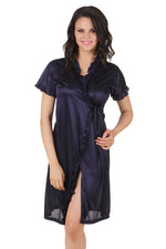 Load image into Gallery viewer, Navy / One Size Sofia Satin Dressing Gown Robe The Orange Tags
