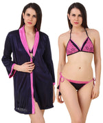 Load image into Gallery viewer, Navy / One Size Camila Satin Dressing Gown Set The Orange Tags
