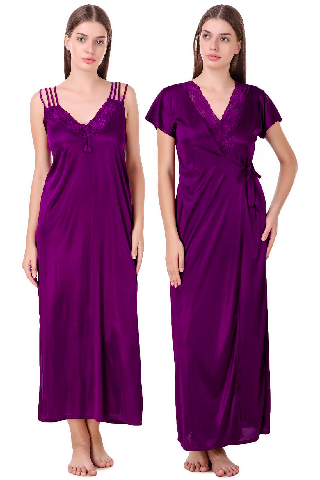 Purple / One Size Chloe Satin Gown Nightwear Set The Orange Tags