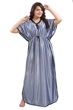 Load image into Gallery viewer, Grey Solid Batwing Sleeve Satin Dress Kaftan The Orange Tags
