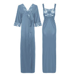 Charger l&#39;image dans la galerie, Silver / L Satin Long Lace Nightie with Robe The Orange Tags
