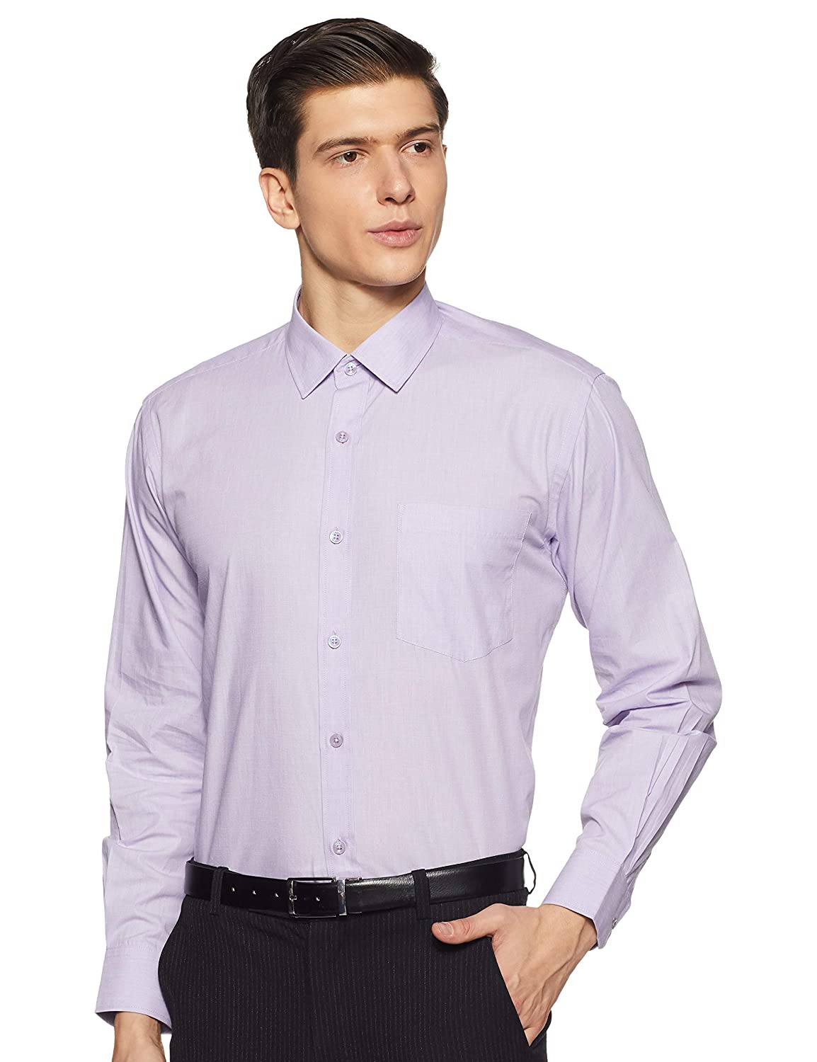 Purple / S Men's Regular Fit Formal Long Sleeve Casual Business Party Dress Shirts with Chest Pocket The Orange Tags