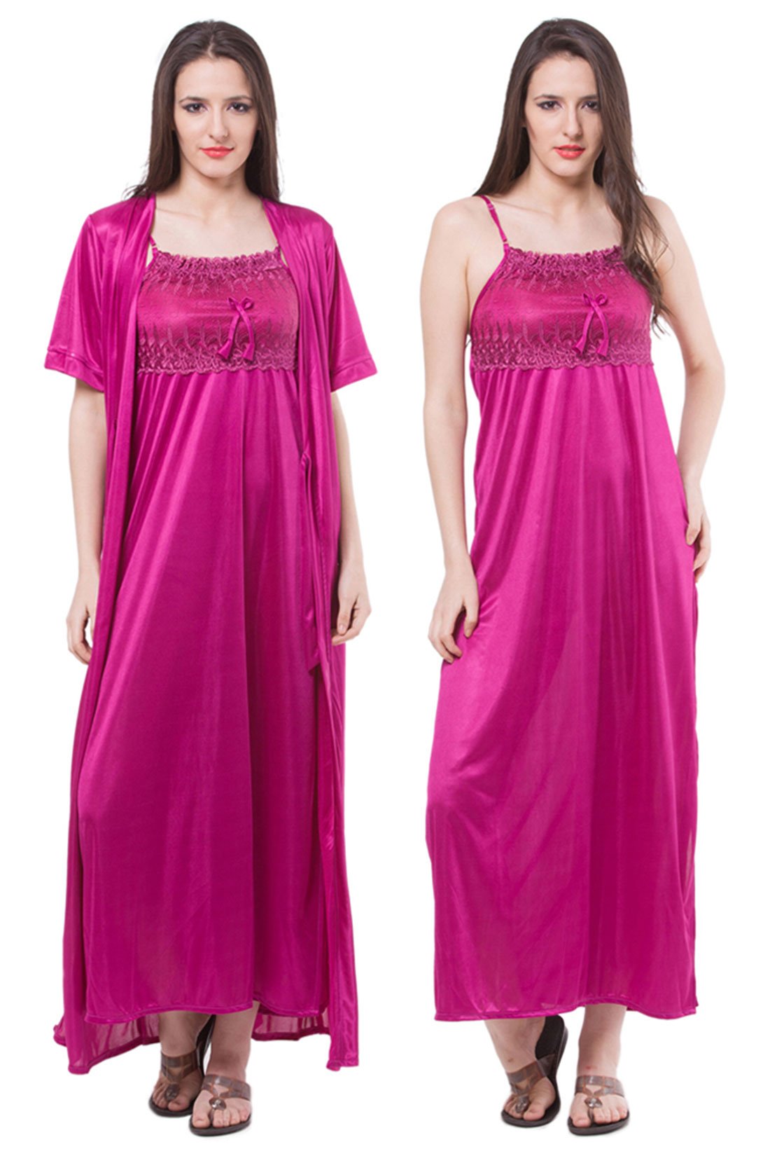 Wine / One Size Aria Satin Nightdress and Robe Clearance The Orange Tags
