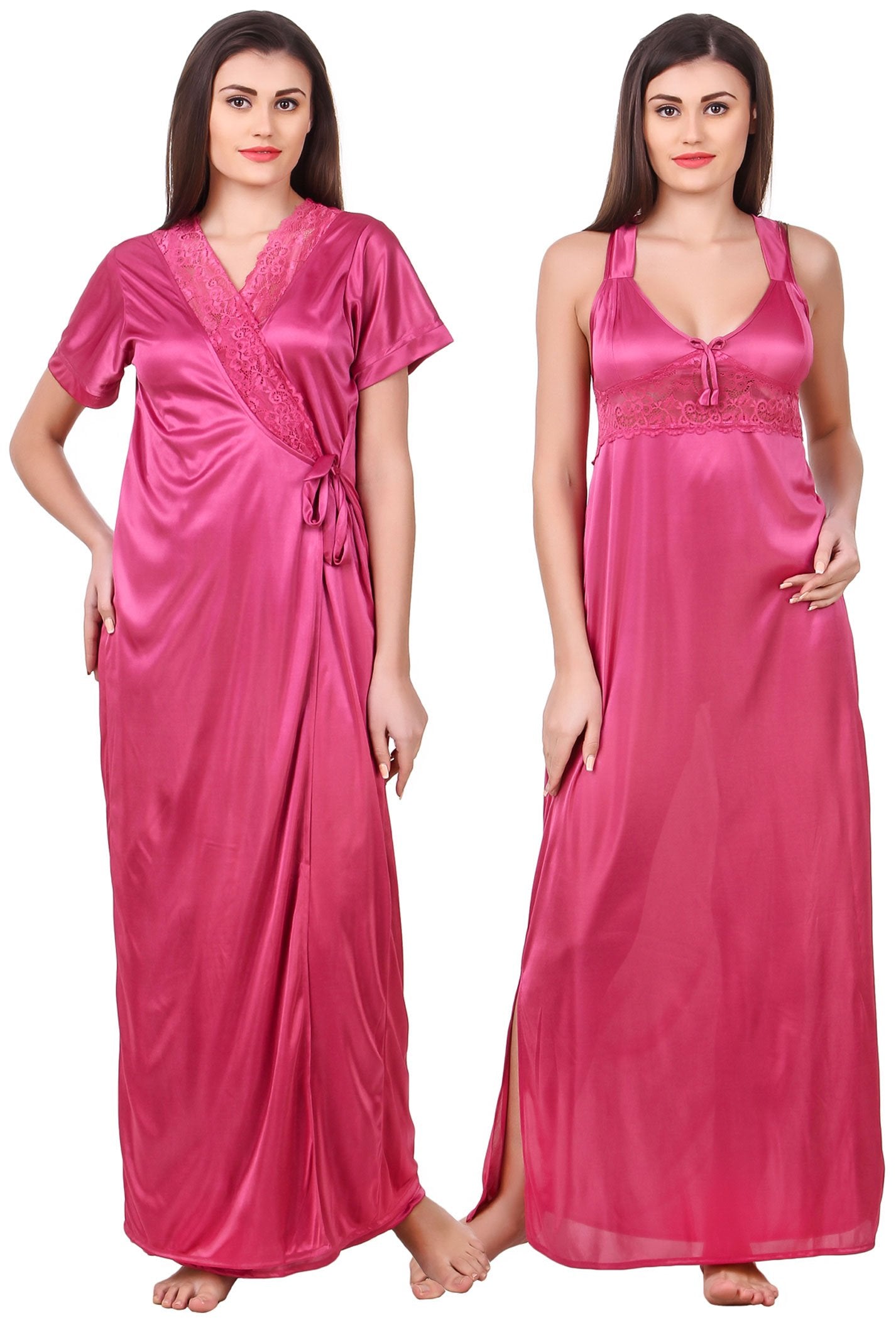 Pink / L Grace Plus Size Satin Nightwear Set Clearance The Orange Tags