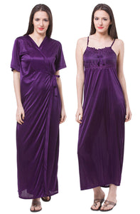 Purple / One Size Aria Satin Nightdress and Robe Clearance The Orange Tags