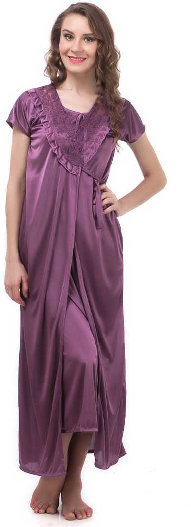 Purple / One Size Olivia Satin Nightdress & Dressing Gown Set The Orange Tags