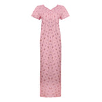 Load image into Gallery viewer, Pink Flower Print / One Size 100% Cotton Short Sleeve Printed Long Nightie The Orange Tags

