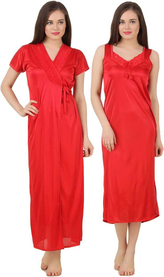 Red / One Size Ava Satin Nightdress and Robe Set The Orange Tags