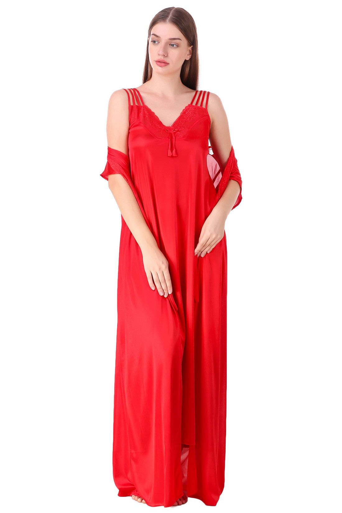 Red / One Size Chloe Satin Gown Nightwear Set The Orange Tags