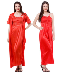 Red / One Size Aria Satin Nightdress and Robe Clearance The Orange Tags
