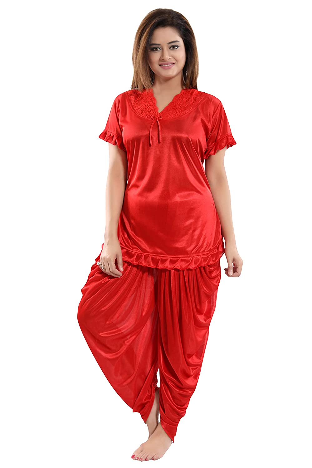 Red / One Size Aleena Satin Loungewear PJ Pyjama Set The Orange Tags