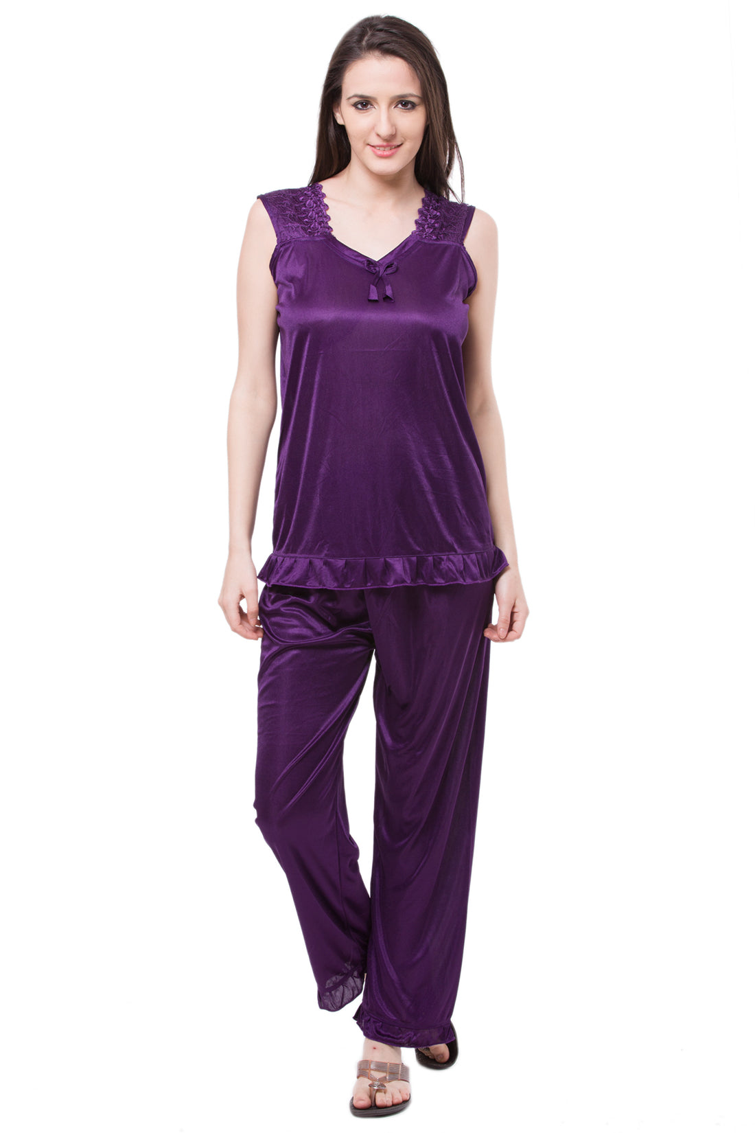 Dark Purple / One Size Isabella Satin Pyjama Set The Orange Tags