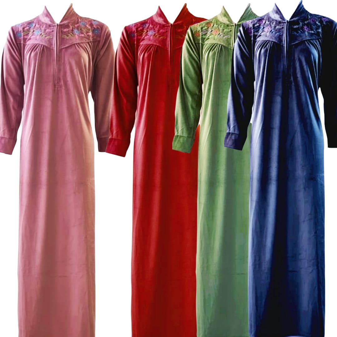 Women's Winter Long Sleeve Nighty, Ladies Velvet Nightdress Woollen Belted Maxi dress 8-14 The Orange Tags