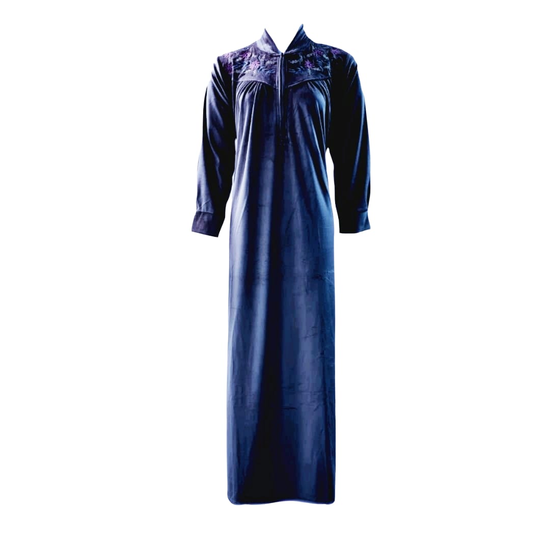 Navy / L Women's Winter Long Sleeve Nighty, Ladies Velvet Nightdress Woollen Belted Maxi dress 8-14 The Orange Tags