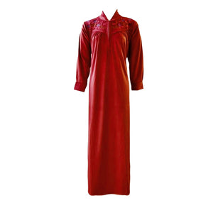 Deep Red / L Women's Winter Long Sleeve Nighty, Ladies Velvet Nightdress Woollen Belted Maxi dress 8-14 The Orange Tags