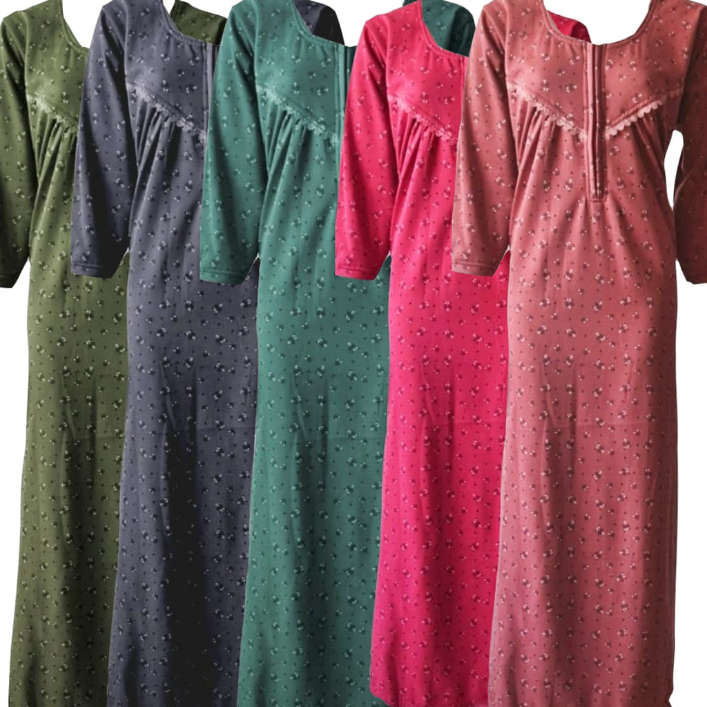 Women's Woollen Full Sleeve Winter Fleece Nighty Ladies Maxi Gown Nightdress 12-16 The Orange Tags