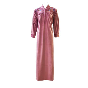Pink / L Women's Winter Long Sleeve Nighty, Ladies Velvet Nightdress Woollen Belted Maxi dress 8-14 The Orange Tags