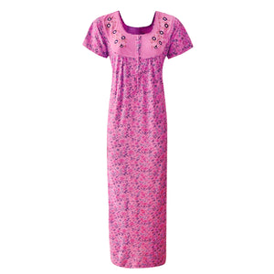 Pink / One Size Cotton Blend Zip Floral Nightdress The Orange Tags