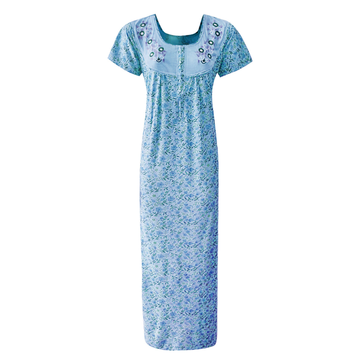 Sky Blue / One Size Cotton Blend Zip Floral Nightdress The Orange Tags