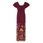 Afbeelding in Gallery-weergave laden, Deep Red / One Size 100% Cotton Long Printed Nightdress The Orange Tags
