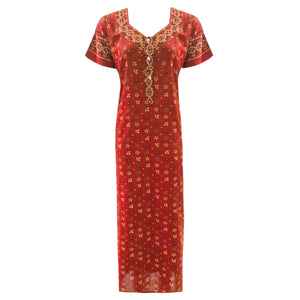 Deep Red Style 1 / L (10-16) 100% Cotton Rose Print Nightdress The Orange Tags
