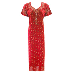 Red Style 1 / L (10-16) 100% Cotton Rose Print Nightdress The Orange Tags
