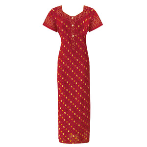 Deep Red Style 2 / L (10-16) 100% Cotton Rose Print Nightdress The Orange Tags