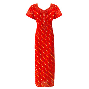 Red Style 2 / L (10-16) 100% Cotton Rose Print Nightdress The Orange Tags