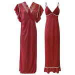 Afbeelding in Gallery-weergave laden, Deep Red / One Size 2 Pcs Satin Night dress and robe butterfly sleeve The Orange Tags
