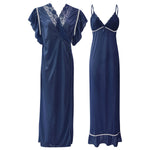 Load image into Gallery viewer, Navy / One Size 2 Pcs Satin Night dress and robe butterfly sleeve The Orange Tags
