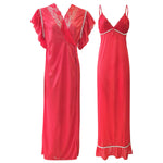 Afbeelding in Gallery-weergave laden, Pink / One Size 2 Pcs Satin Night dress and robe butterfly sleeve The Orange Tags
