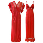 Load image into Gallery viewer, Red / One Size 2 Pcs Satin Night dress and robe butterfly sleeve The Orange Tags
