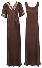 Load image into Gallery viewer, Brugundy / XXL Women Plus Size 2 Pc Satin Nightdress The Orange Tags
