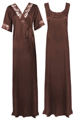 Load image into Gallery viewer, Brugundy / XXL Satin Plus Size 2pc Set Robe &amp; Nighty The Orange Tags
