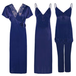 Load image into Gallery viewer, Navy / One Size Satin 3 Pcs Nightwear Set The Orange Tags
