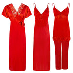 Načíst obrázek do prohlížeče Galerie, Red / One Size Satin 3 Pcs Nightwear Set The Orange Tags
