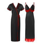 Načíst obrázek do prohlížeče Galerie, Black / One Size Womens 2 Pcs Satin Nightdress and Robe The Orange Tags
