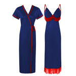 Načíst obrázek do prohlížeče Galerie, Navy / One Size Womens 2 Pcs Satin Nightdress and Robe The Orange Tags
