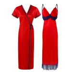 Načíst obrázek do prohlížeče Galerie, Red / One Size Womens 2 Pcs Satin Nightdress and Robe The Orange Tags
