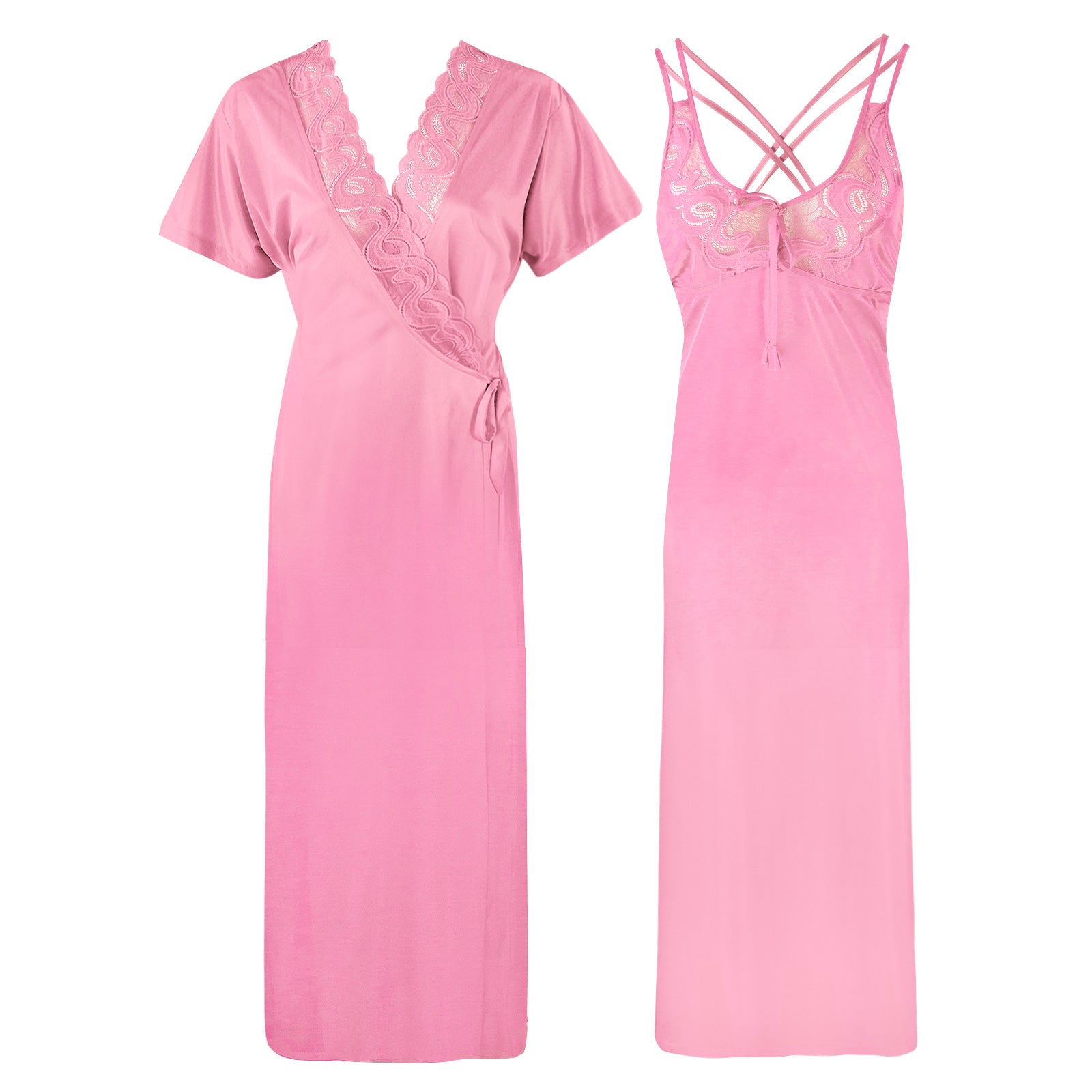 Pink / XXL (16-18) Womens Plus Size Nightdress 2 Pcs Set The Orange Tags
