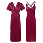 Afbeelding in Gallery-weergave laden, Dark Wine / XXL (16-18) Womens Plus Size Nightdress 2 Pcs Set The Orange Tags
