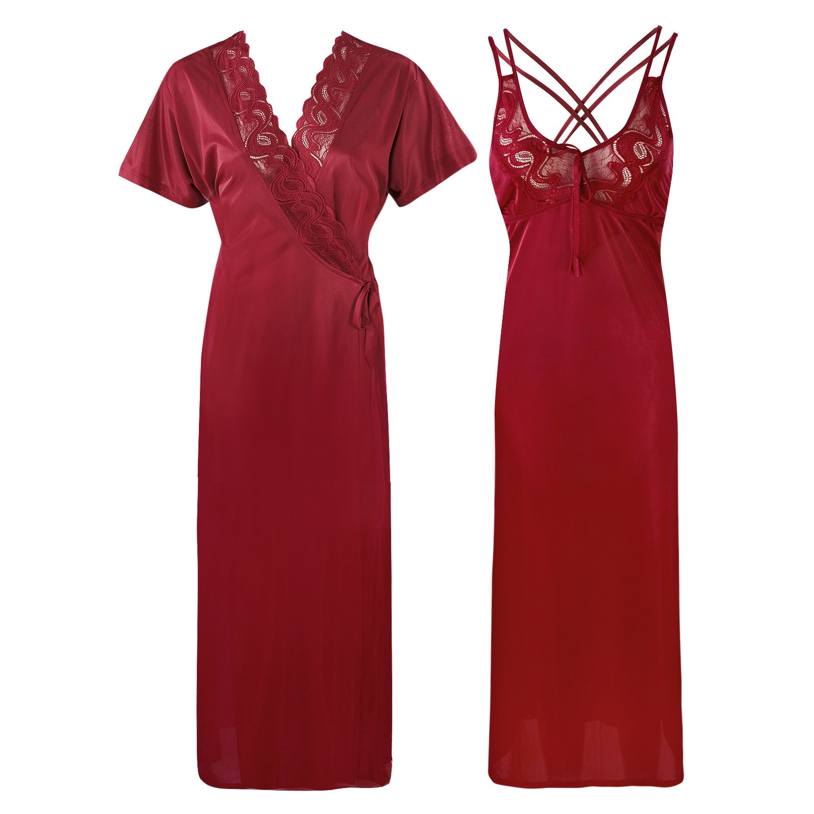 Deep Red / XXL (16-18) Womens Plus Size Nightdress 2 Pcs Set The Orange Tags