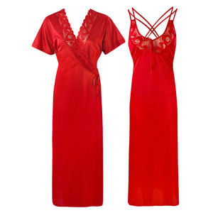 Red / XXL (16-18) Womens Plus Size Nightdress 2 Pcs Set The Orange Tags