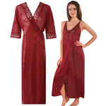Charger l&#39;image dans la galerie, Deep Red / One Size Womens 2 Pcs Satin Nightdress and Robe The Orange Tags
