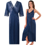 Charger l&#39;image dans la galerie, Navy / One Size Womens 2 Pcs Satin Nightdress and Robe The Orange Tags

