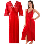 Načíst obrázek do prohlížeče Galerie, Red / One Size Womens 2 Pcs Satin Nightdress and Robe The Orange Tags
