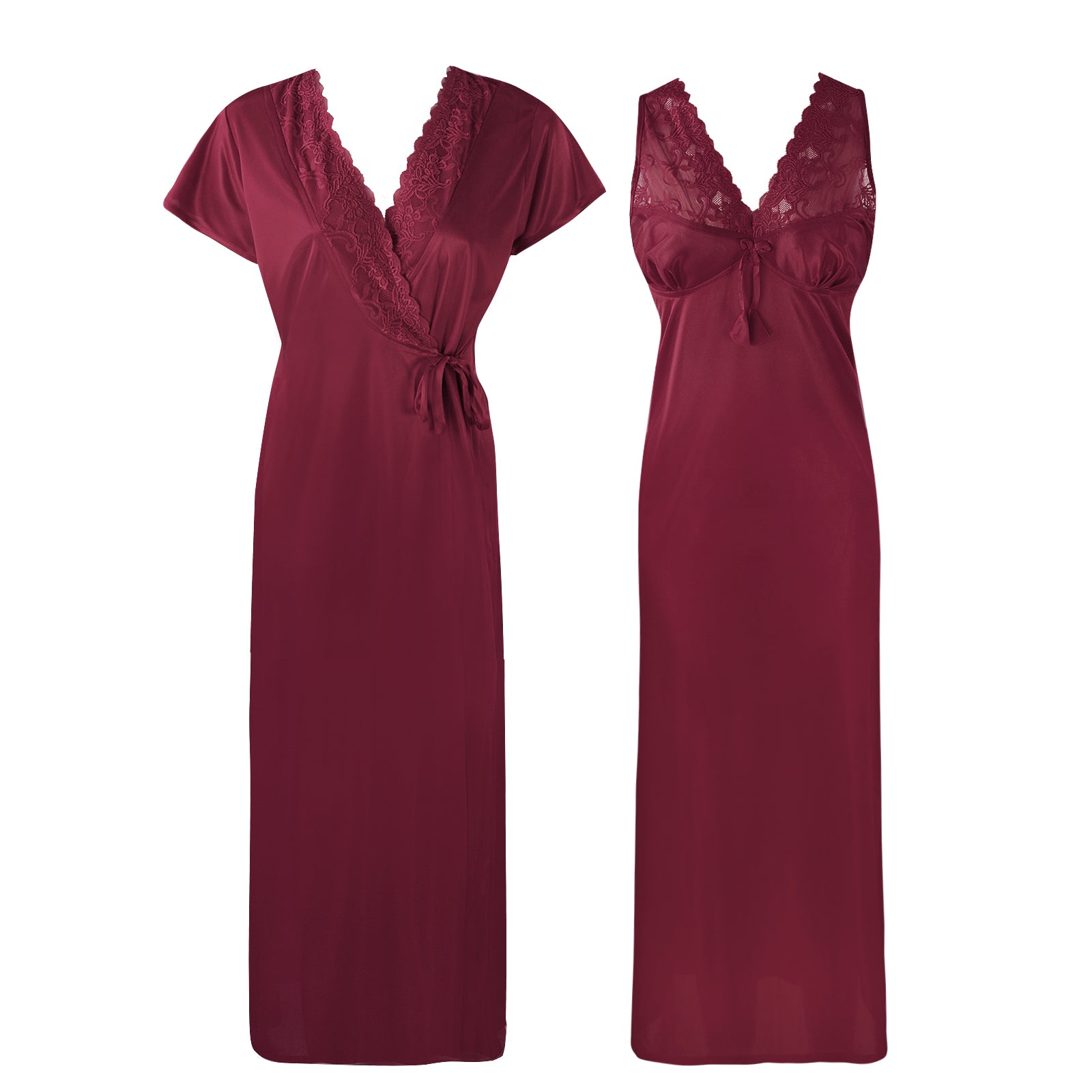 Deep Red / 8-14 Satin Nightie with Long Robe The Orange Tags